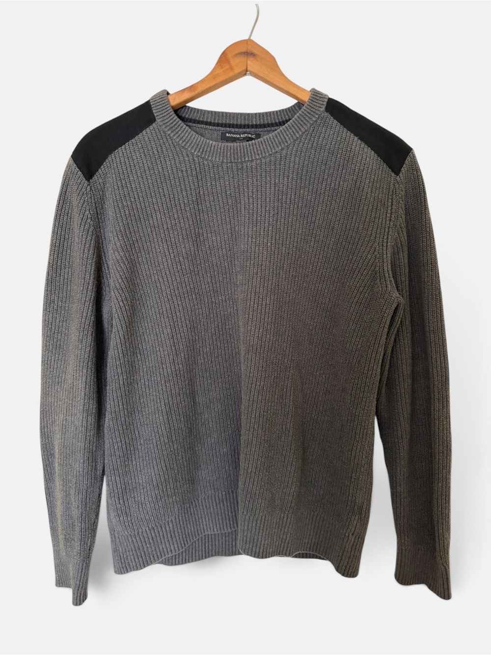 Banana Republic Cotton Grey Suede Patch Sweater Size L